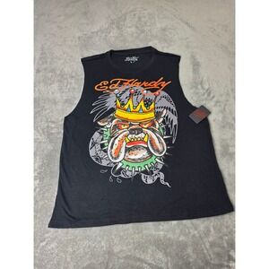 Ed Hardy Mens Bulldog Crown Graphic Muscle Tee Sleeveless Shirt Black Large NWT